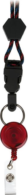 RETRACTABLE NECK LANYARD-BLACK BLUE AND RED